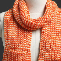 Orange - Kumaun Hand Knitted Woolen Muffler with Pockets 44