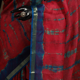 Red - kota doria silk tie-dye shibori saree 12 - handcrafted