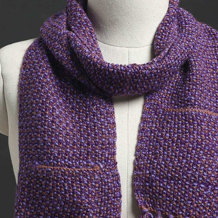 Purple - Kumaun Hand Knitted Woolen Muffler with Pockets 45