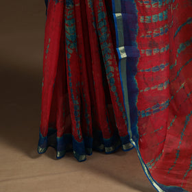 Red - kota doria silk tie-dye shibori saree 12 - handcrafted