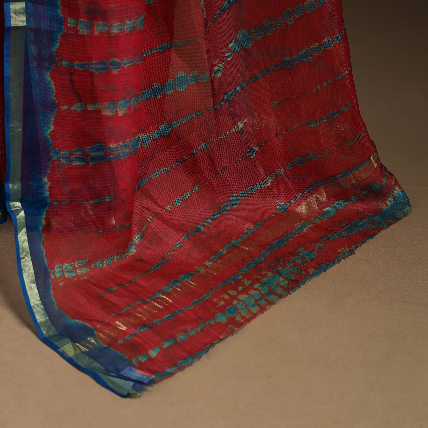 Red - kota doria silk tie-dye shibori saree 12 - handcrafted