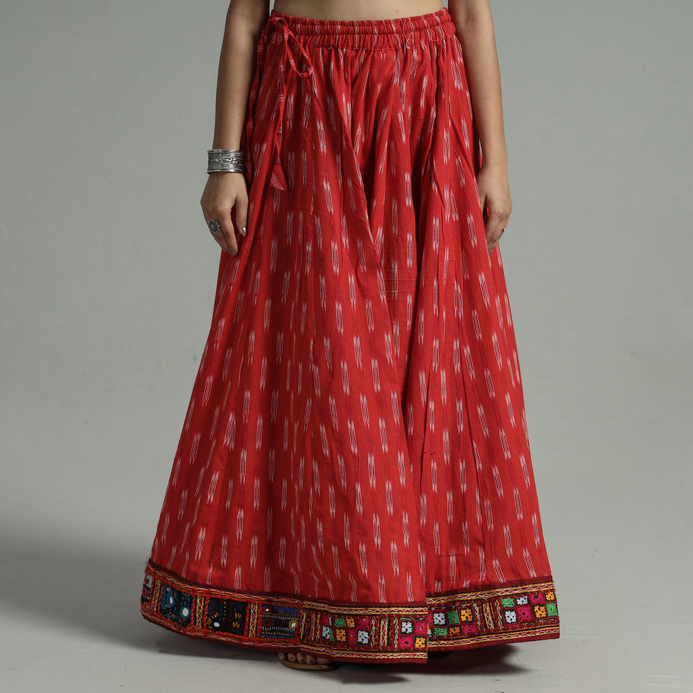 Red - Pochampally Ikat 24 Kali Cotton Skirt with Rajasthani Embroidery Border 27