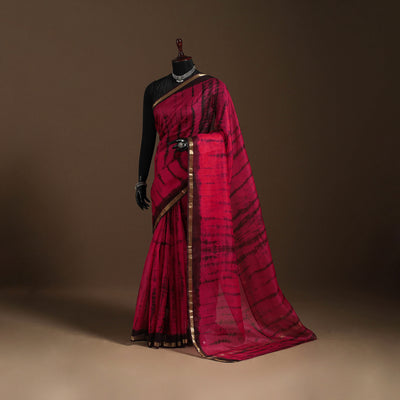 Red - kota doria silk tie-dye shibori saree 13 - handcrafted