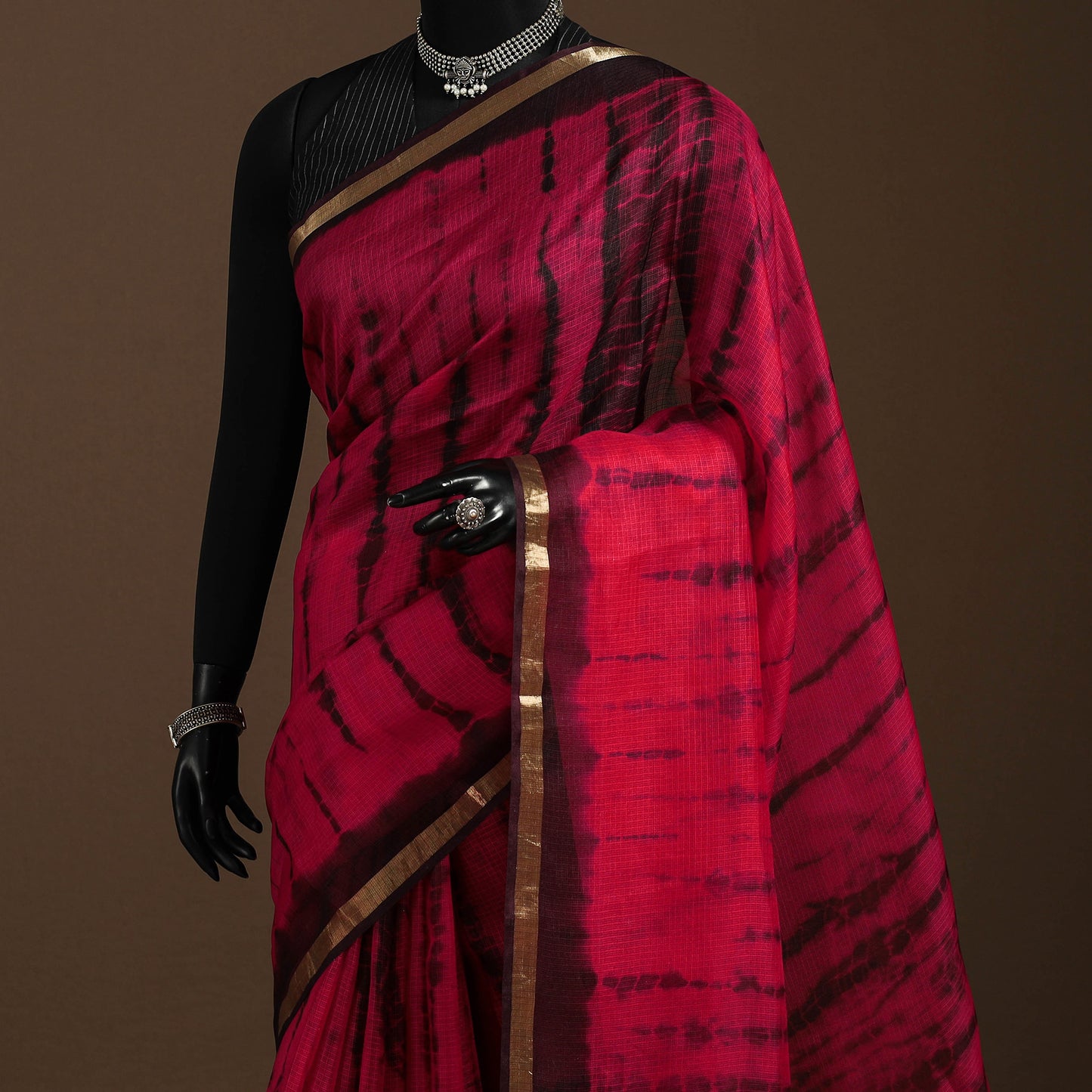 Red - kota doria silk tie-dye shibori saree 13 - handcrafted