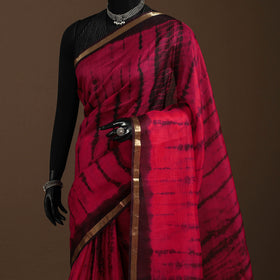 Red - kota doria silk tie-dye shibori saree 13 - handcrafted