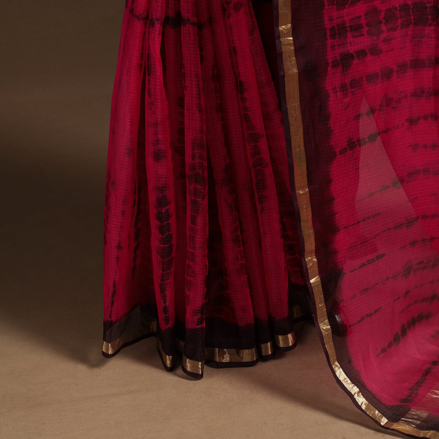 Red - kota doria silk tie-dye shibori saree 13 - handcrafted