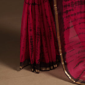 Red - kota doria silk tie-dye shibori saree 13 - handcrafted