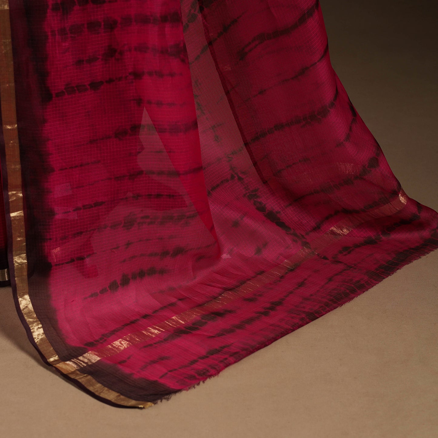 Red - kota doria silk tie-dye shibori saree 13 - handcrafted