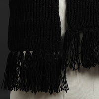 Black - Kumaun Hand Knitted Woolen Muffler 55