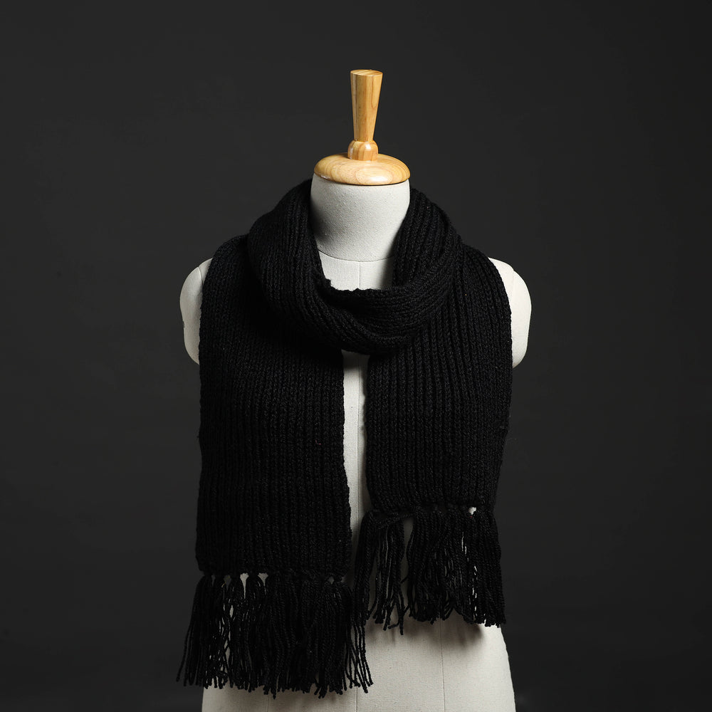 Black - Kumaun Hand Knitted Woolen Muffler 55