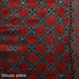 Modal Silk Ajrakh Hand Block Print Natural Dyed Lagdi Patta Border Saree 18