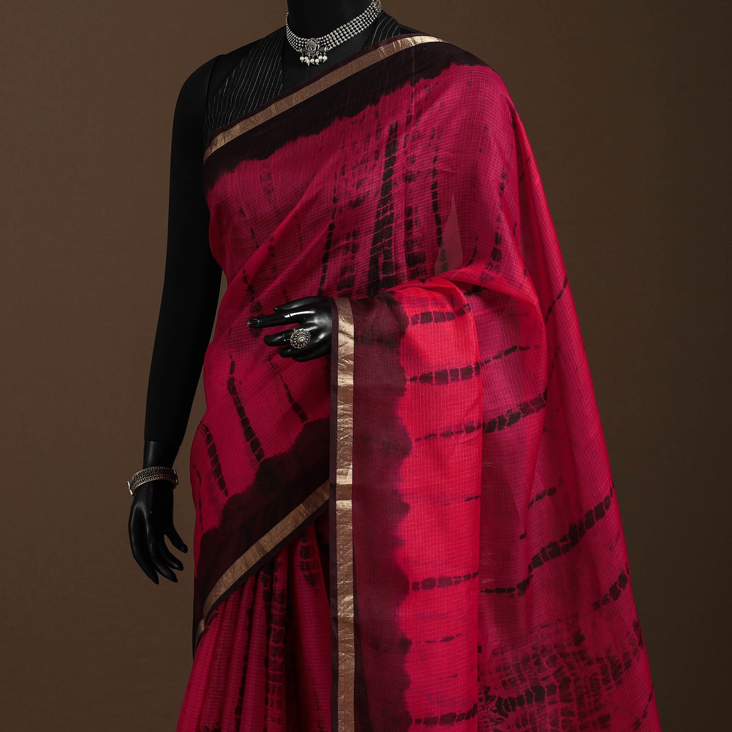 Red - kota doria silk tie-dye shibori saree 14 - handcrafted