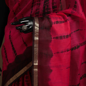 Red - kota doria silk tie-dye shibori saree 14 - handcrafted