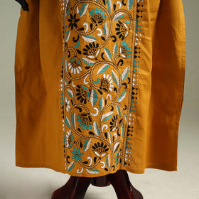 Yellow - Bengal Kantha Hand Embroidery Cotton Long Kaftan 26