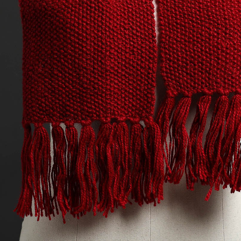 Red - Kumaun Hand Knitted Woolen Muffler 59