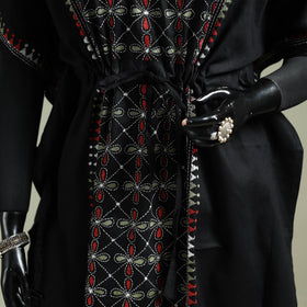 Black - Bengal Kantha Hand Embroidery Cotton Long Kaftan 27