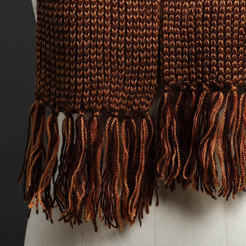 Brown - Kumaun Hand Knitted Woolen Muffler 64