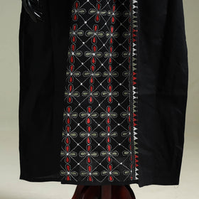 Black - Bengal Kantha Hand Embroidery Cotton Long Kaftan 27