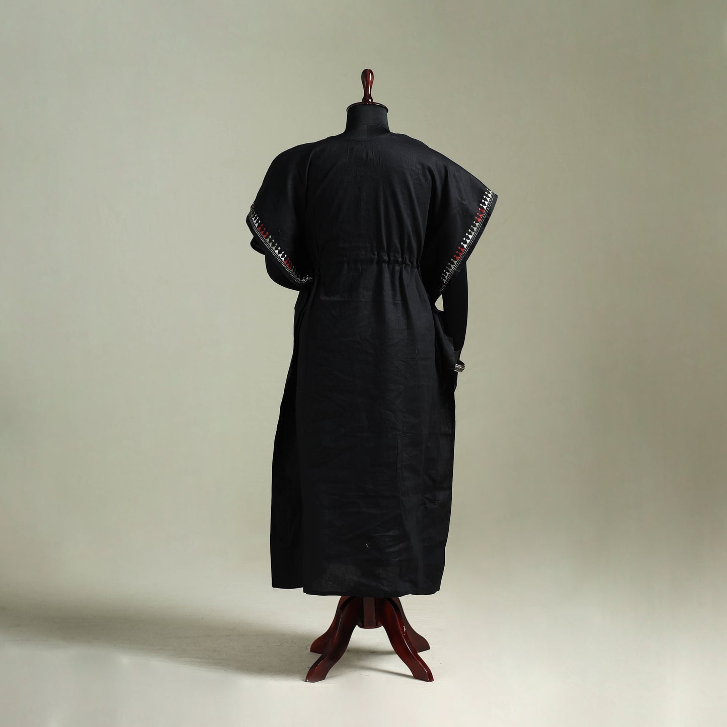 Black - Bengal Kantha Hand Embroidery Cotton Long Kaftan 27