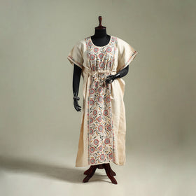 Beige - Bengal Kantha Hand Embroidery Cotton Long Kaftan 28