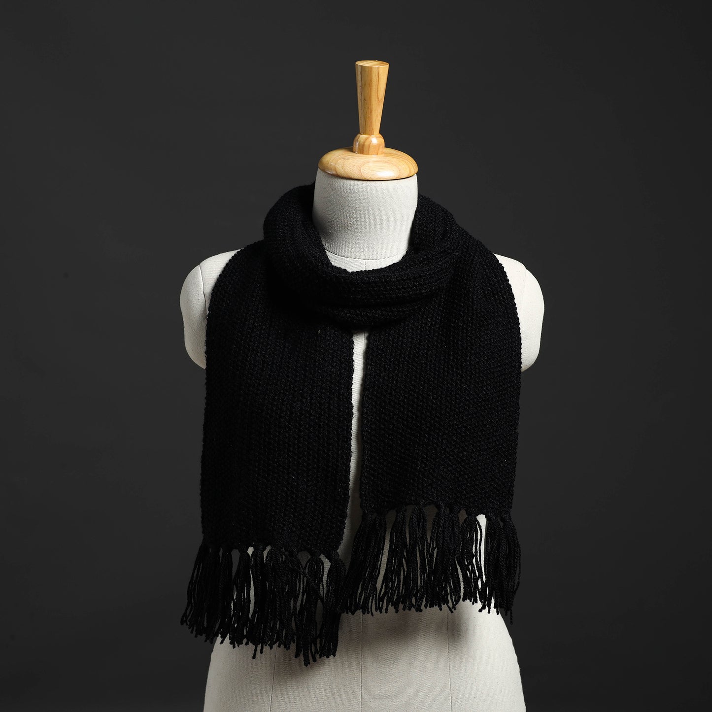 Black - Kumaun Hand Knitted Woolen Muffler 69