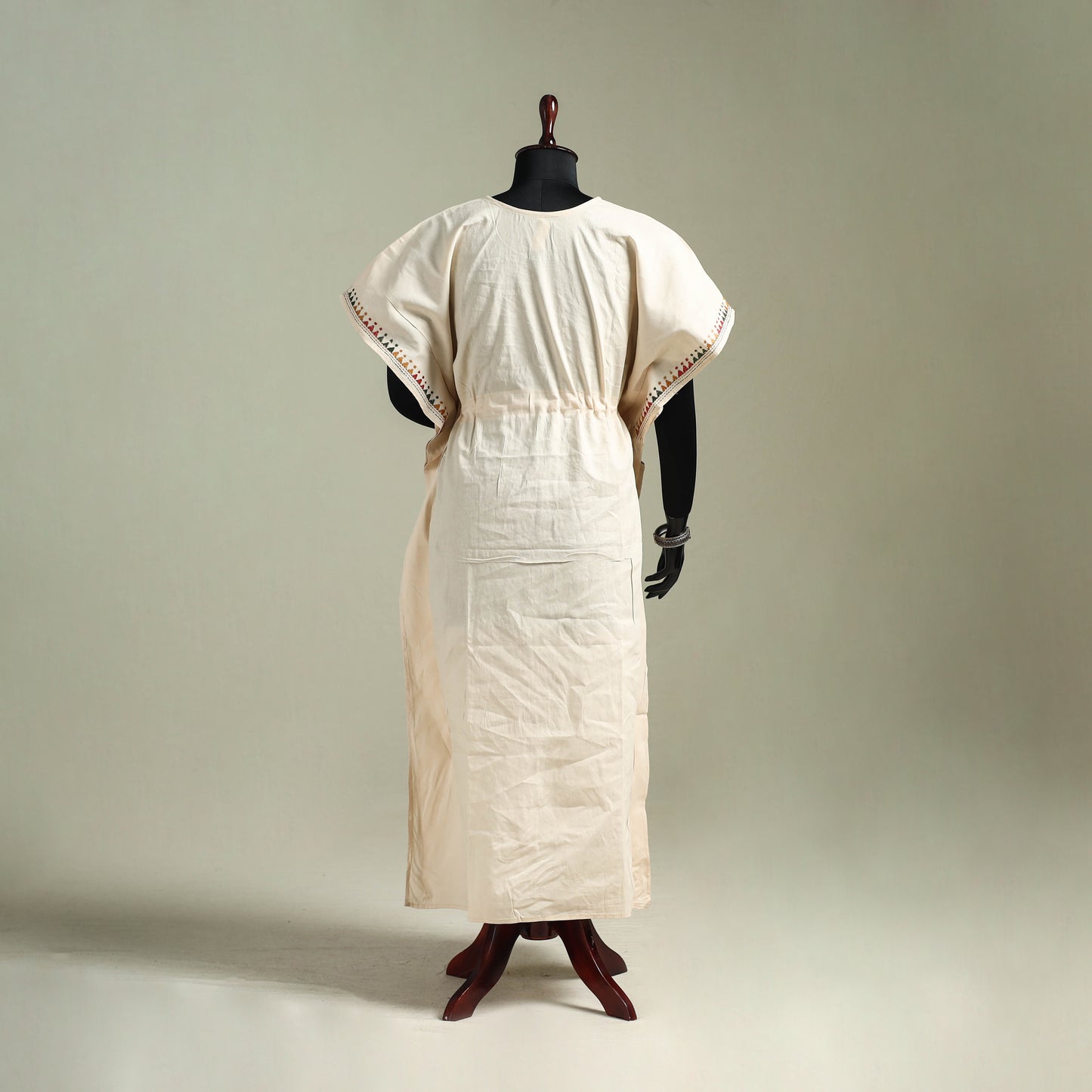 Beige - Bengal Kantha Hand Embroidery Cotton Long Kaftan 28