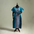 Blue - Bengal Kantha Hand Embroidery Cotton Long Kaftan 29