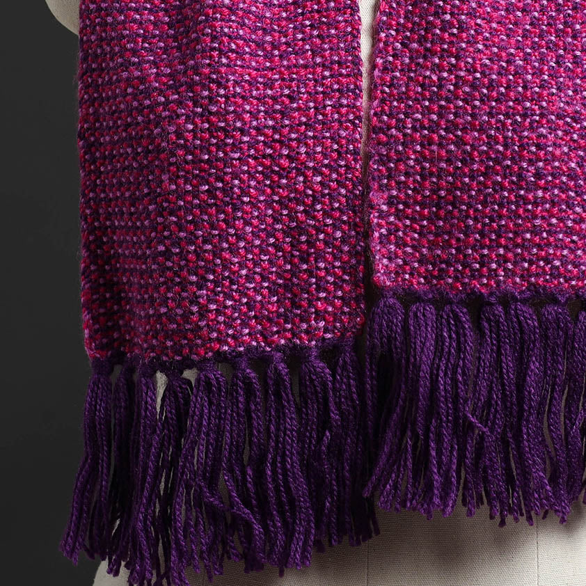 Purple - Kumaun Hand Knitted Woolen Muffler 71