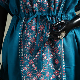 Blue - Bengal Kantha Hand Embroidery Cotton Long Kaftan 29