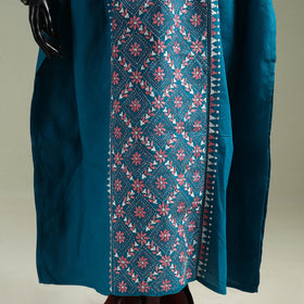 Blue - Bengal Kantha Hand Embroidery Cotton Long Kaftan 29