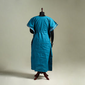 Blue - Bengal Kantha Hand Embroidery Cotton Long Kaftan 29