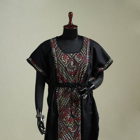 Black - Bengal Kantha Hand Embroidery Cotton Long Kaftan 30