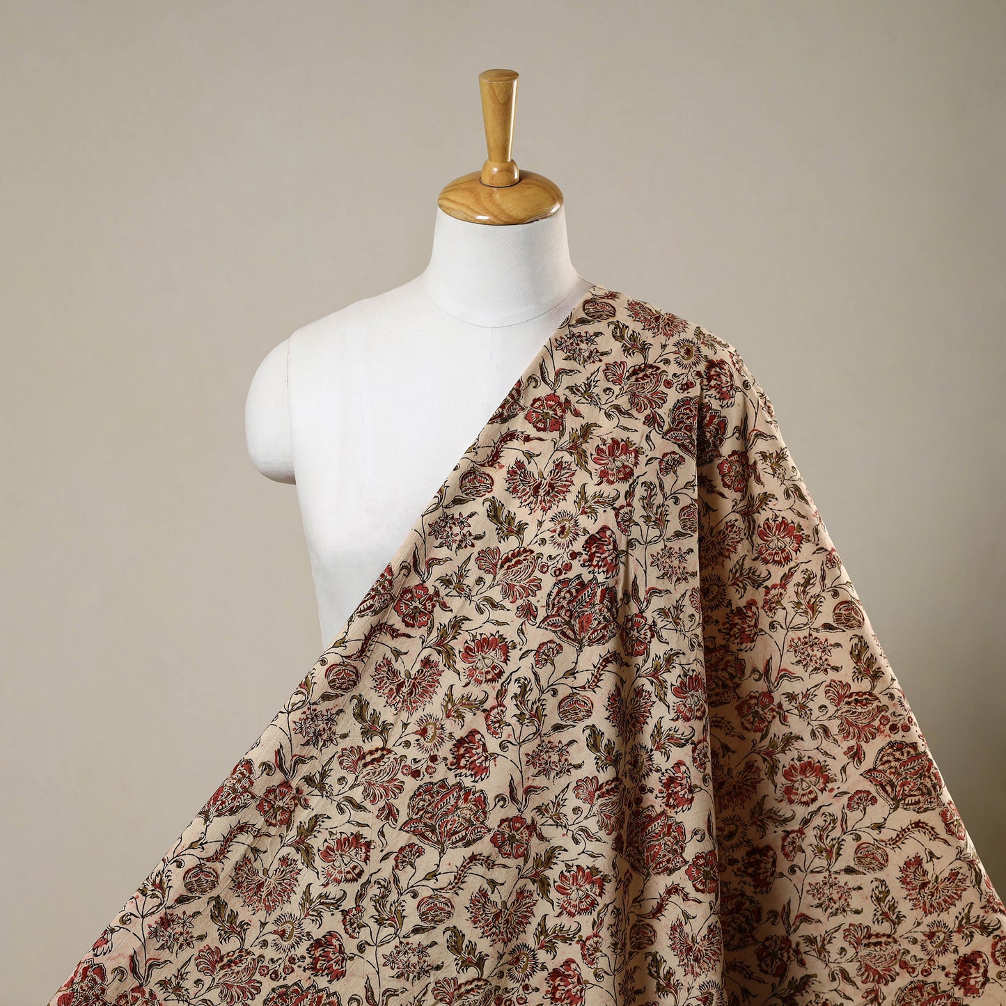 Beige - natural dyed cotton pedana kalamkari fabric 09