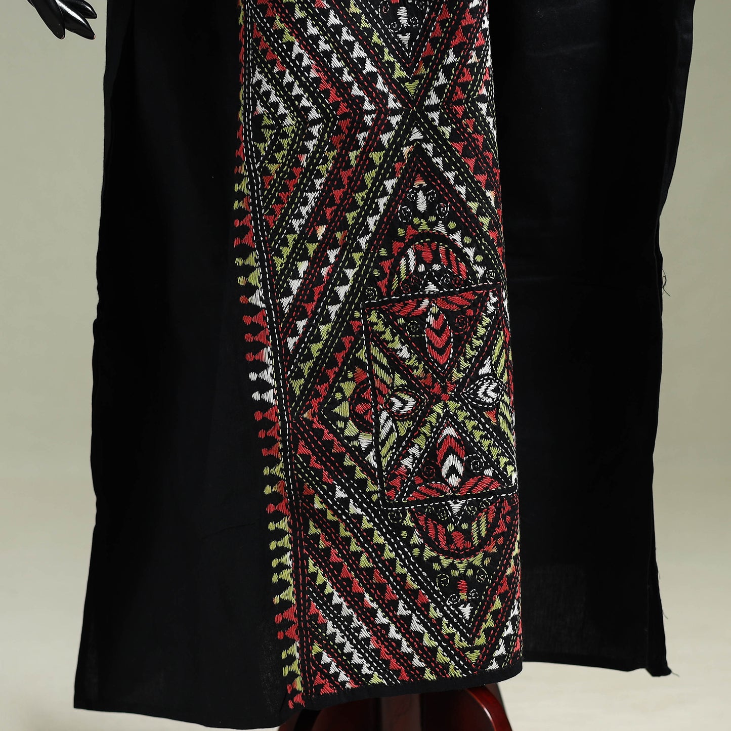 Black - Bengal Kantha Hand Embroidery Cotton Long Kaftan 30