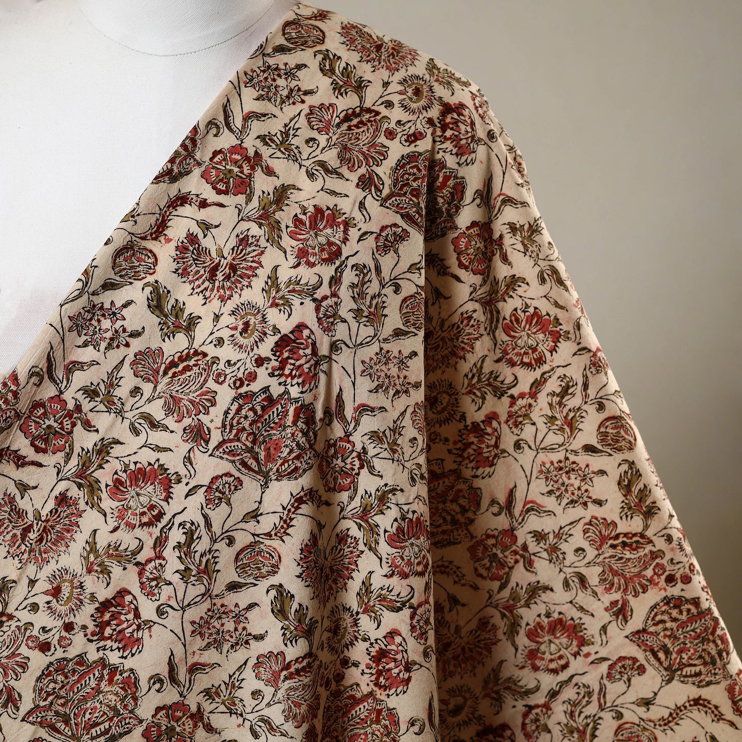 Beige - natural dyed cotton pedana kalamkari fabric 09