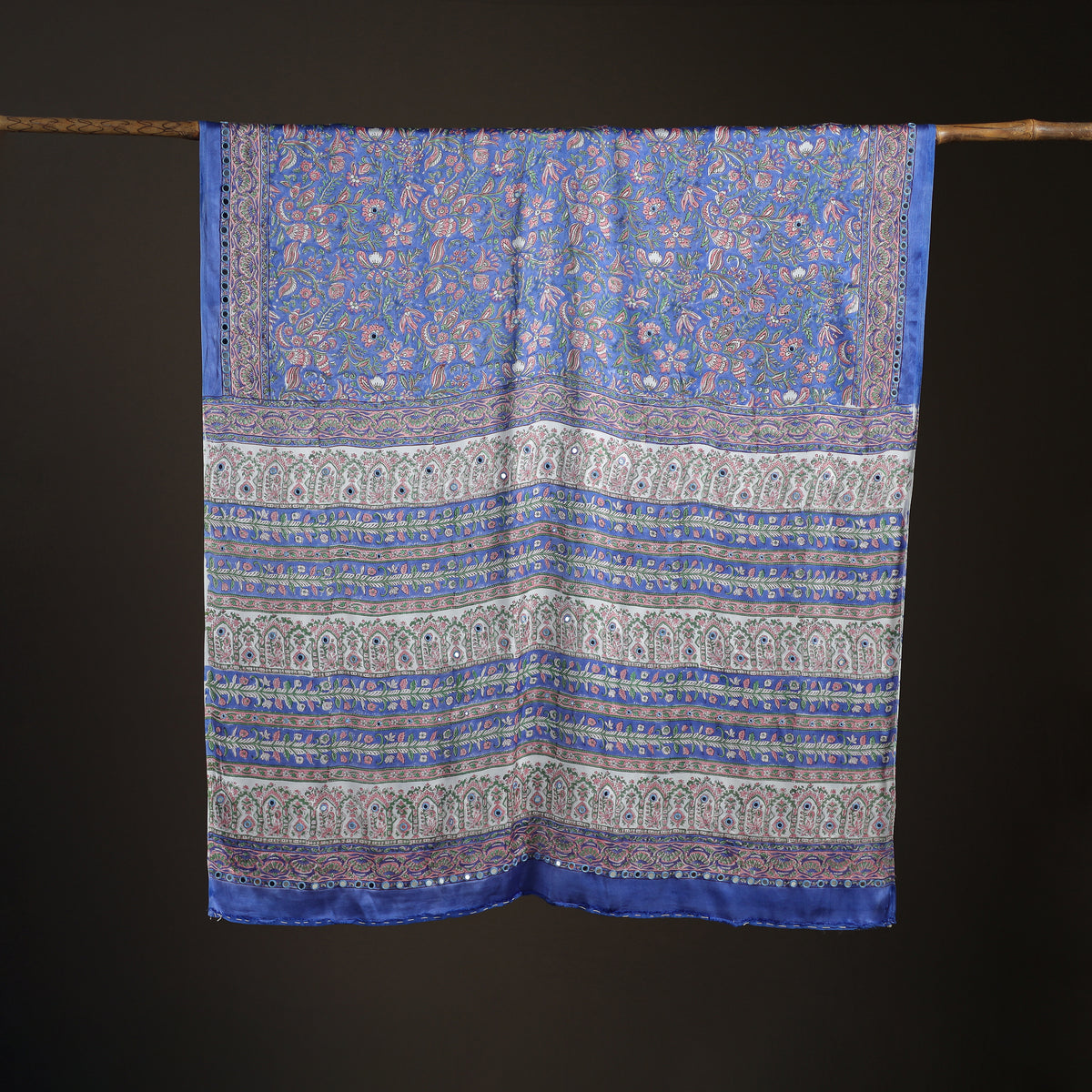 Modal Silk Mirror Work Sanganeri Hand Block Print Saree 10