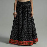 Black - Pochampally Ikat 24 Kali Cotton Skirt with Rajasthani Embroidery Border 34