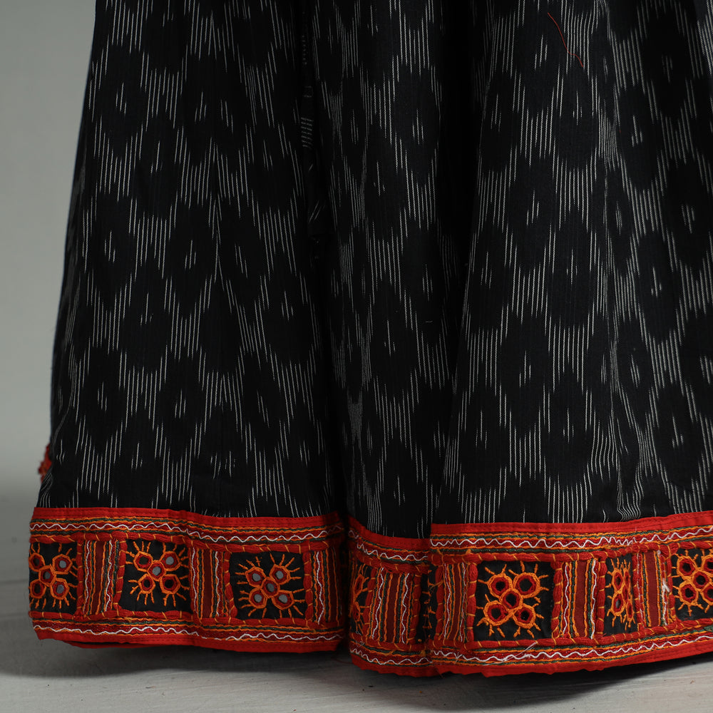 Black - Pochampally Ikat 24 Kali Cotton Skirt with Rajasthani Embroidery Border 34