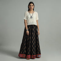 Black - Pochampally Ikat 24 Kali Cotton Skirt with Rajasthani Embroidery Border 35