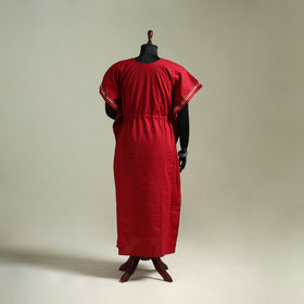 Red - Bengal Kantha Hand Embroidery Cotton Long Kaftan 15