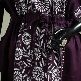 Purple - Bengal Kantha Hand Embroidery Cotton Long Kaftan 31