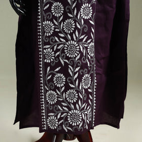 Purple - Bengal Kantha Hand Embroidery Cotton Long Kaftan 31