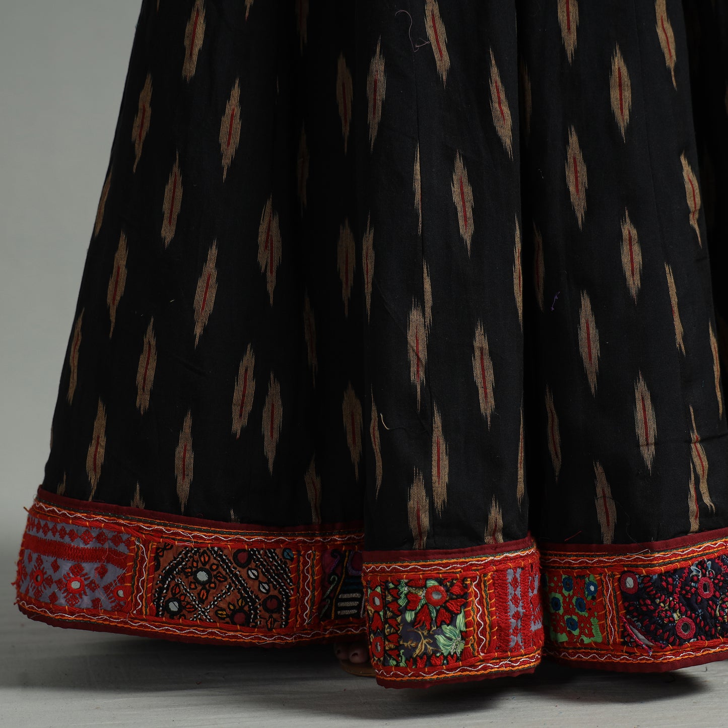 Black - Pochampally Ikat 24 Kali Cotton Skirt with Rajasthani Embroidery Border 35