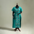 Green - Bengal Kantha Hand Embroidery Cotton Long Kaftan 32