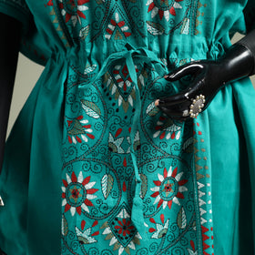 Green - Bengal Kantha Hand Embroidery Cotton Long Kaftan 32