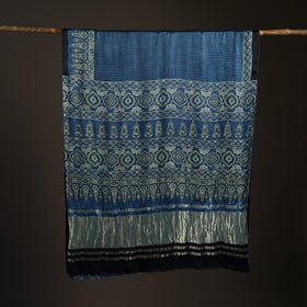 Modal Silk Ajrakh Hand Block Print Natural Dyed Lagdi Patta Border Saree 17