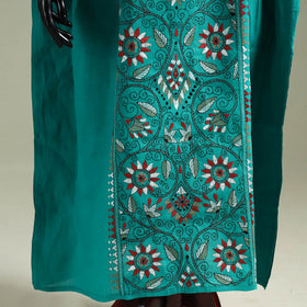Green - Bengal Kantha Hand Embroidery Cotton Long Kaftan 32