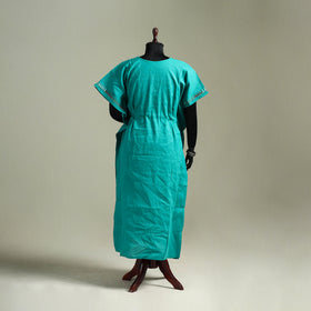 Green - Bengal Kantha Hand Embroidery Cotton Long Kaftan 32