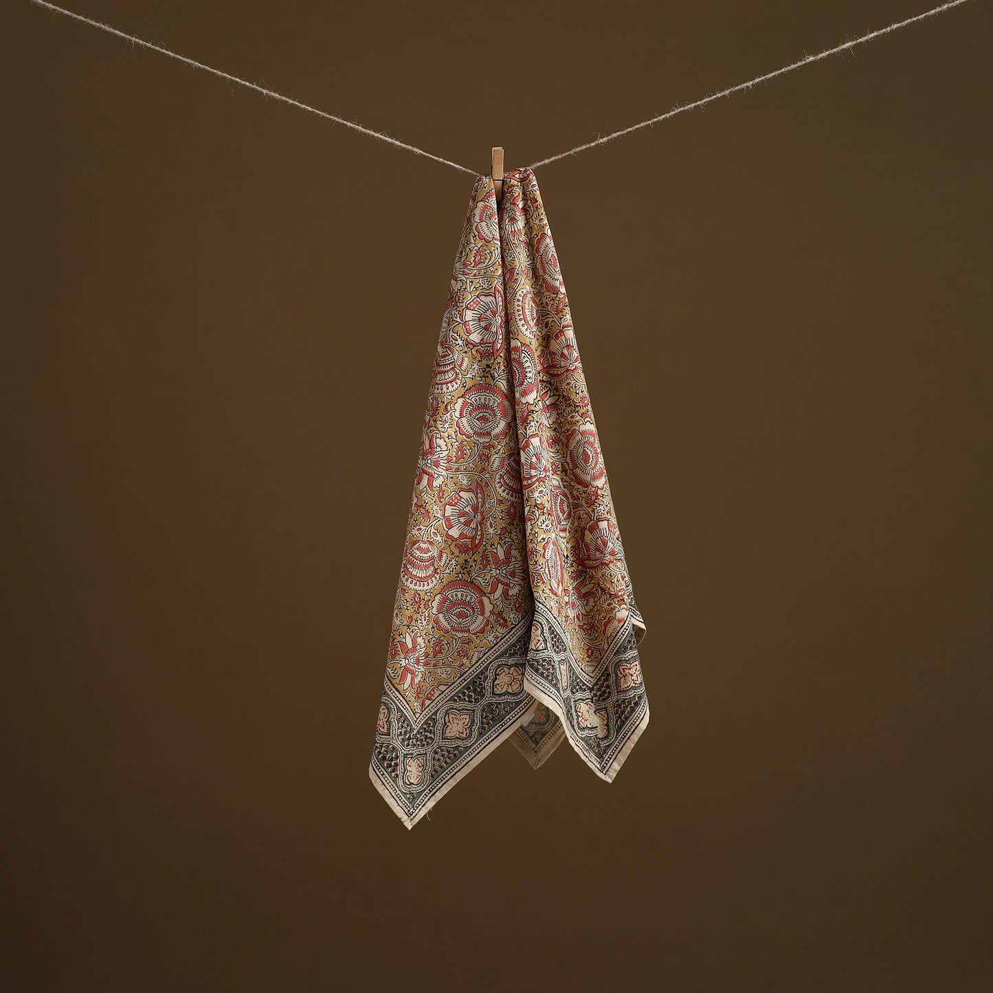 Pedana Hand Block Print Natural Dyed Cotton Kalamkari Scarf 90