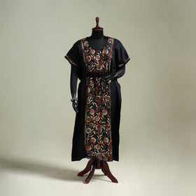 Black - Bengal Kantha Hand Embroidery Cotton Long Kaftan 33